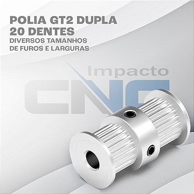 Polia GT2 Dupla 20 Dentes, Furo 6,35mm, P/ Correia 10mm