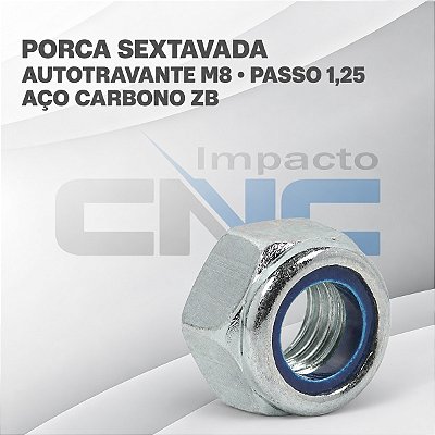 Porca Sextavada Auto-Travante - DIN 934 - M8 - 1,25 - Aço Carbono ZB
