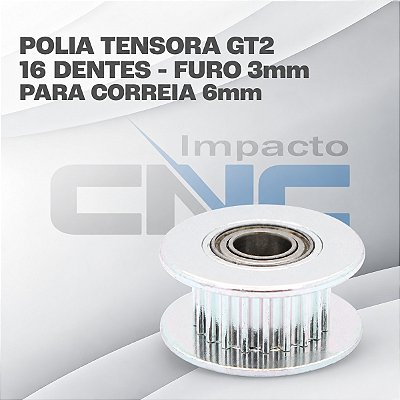 Polia Tensora GT2 16 Dentes, Furo 3mm, P/ Correia 6mm