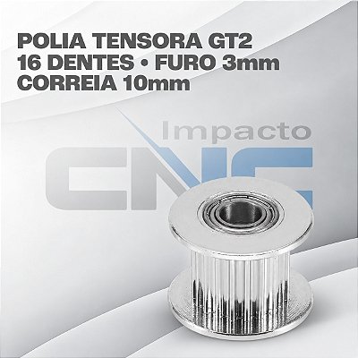 Polia Tensora GT2 16 Dentes, Furo 3mm, P/ Correia 10mm