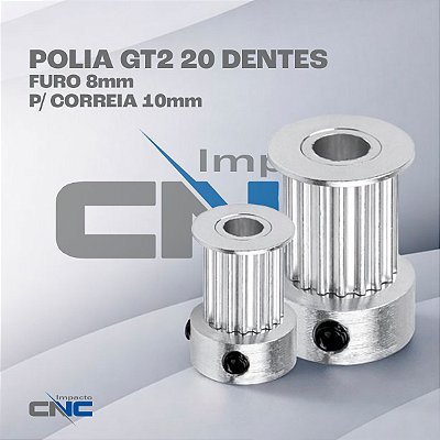 Polia GT2 20 Dentes, Furo 8mm, P/ Correia 10mm