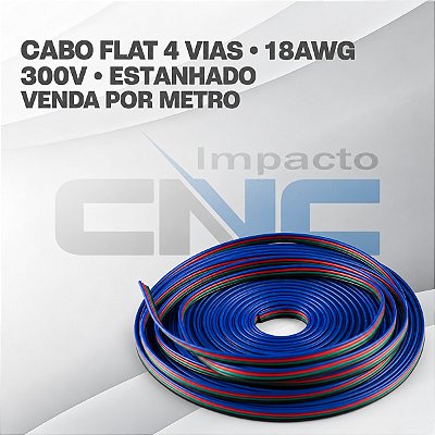 Cabo Flat 105G 300V Estanhado 4 Vias 18AWG (Pr/Vm/Vd/Az)
