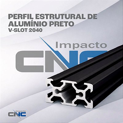 Perfil Estrutural de Aluminio Preto V-slot 2040 - 400mm