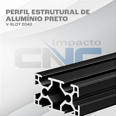 Perfil Estrutural de Aluminio Preto V-slot 2040 - 600mm
