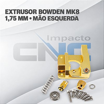 Extrusor Bowden Mk8 1.75mm Dourado - Mão Esquerda