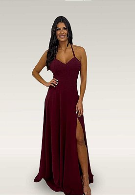 Vestido Longo com Fenda Marsala Marina Nana Marie