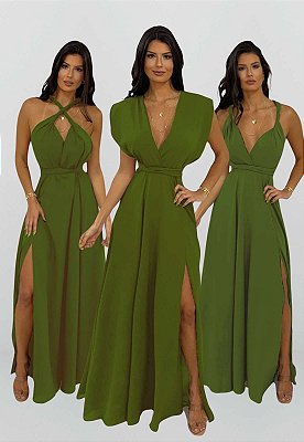 Vestido Longo Mil Formas Verde Oliva Nana Marie