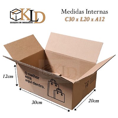 100 caixas de papelão - MEDIDAS 30x20x12 cm | 1º LINHA - PERSONALIZAÇÃO PADRÃO KLD