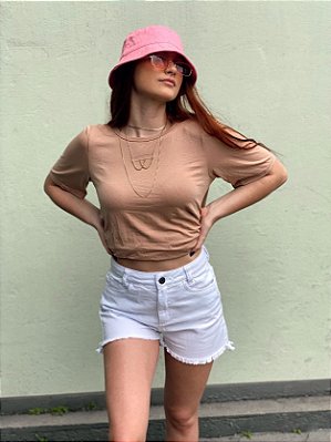 Short Mom Sarja Fran Barra Desfiada Branco