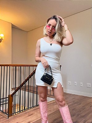 Vestido Curto Crepe Um Ombro Bruna Off @usemika feminina