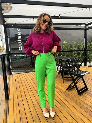 Calça Skinny Alfaiataria Loren Verde Botões Forrados @usemika Feminina