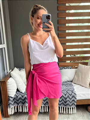 Saia Linho Envelope Com Zíper Cintia @usemika Feminino