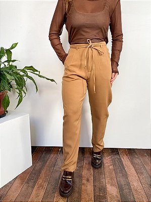 Calça Alfaiataria Reta Com Cinto Argola Adriana @usemika Feminina