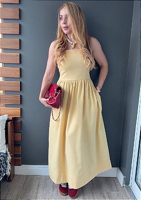Vestido Midi Linho De Alça Dolores @usemika Feminino