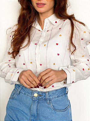Camisa Viscolinho Bordado Corações Luiza @usemika feminino