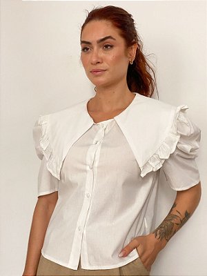 Camisa Tricoline Gola Diferenciada Bianca @usemika Feminino