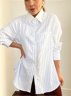 Camisa Over Tricoline Risca De Giz Liliane @usemika Feminino