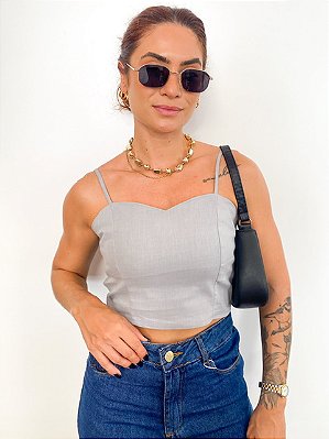 Blusa Cropped Viscolinho Com Elastico Lorena @usemika Feminino