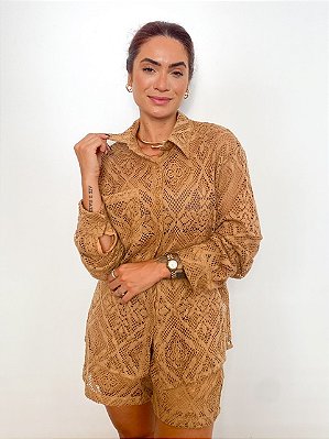 Conjunto Crochê Camisa Manga Longa e Short Elaine @usemika Feminino