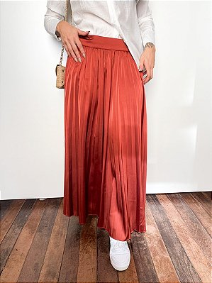 Saia Acetinada Plissada Denise @usemika Feminino