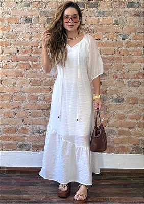 Vestido Chiffon Midi Com Mangas Giovana @usemika Feminino