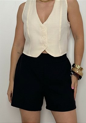 Short Linho Sintético Com Elastico Atras Bruna @usemika Feminino