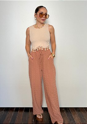 Calça Pantalona Texturizada Com Amarração Daniela @usemika Feminino