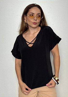Blusa Crepe de Seda Com Detalhe Na Frente Manga Curta Pietra @usemika Feminino