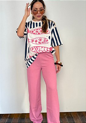 Calça Malha Crepe Reta Furadinha Monique @usemika Feminino