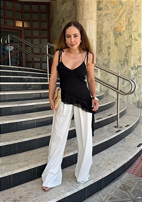 Calça Wide Leg Malha Lurex de Brilho Agnes @usemika Feminino