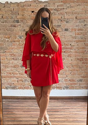 Vestido Alfaiataria Curto com Capa Lara @usemika Feminino