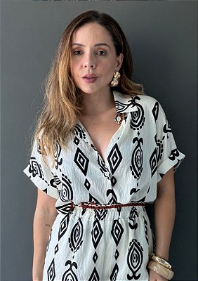 Camisa Viscolinho Manga Curta Estampada Roberta @usemika Feminino