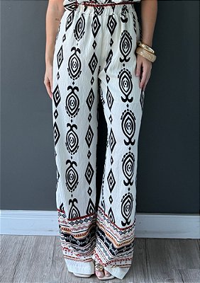 Calça Viscolinho com Elástico Estampada Roberta @usemika Feminino