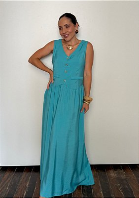 Vestido Viscose Longo Regata com Botões Luna @usemika Feminino