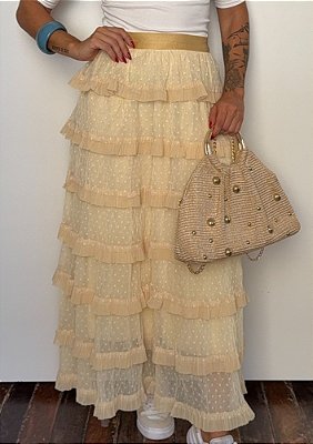 Saia Longa de Renda em Camadas Madalena @usemika Feminino