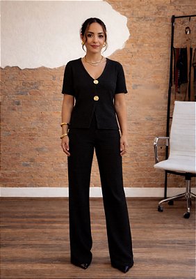 Conjunto Modal Blusa Decote em V e Calça Celeste @usemika Feminino