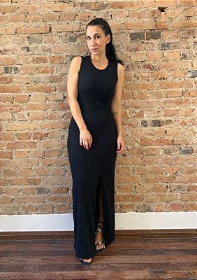 Vestido Canelado Longo com Fenda Francisca @usemika Feminino