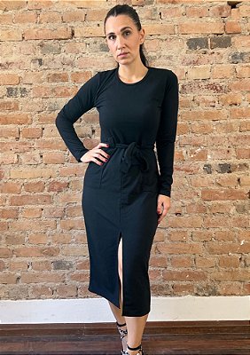 Vestido Midi Longo Moletinho com Cinto Amália @usemika Feminino