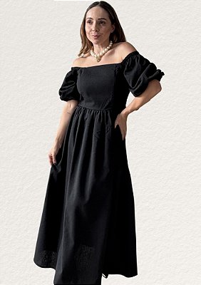 Vestido Midi Linho Com Manga Princesa Dolores @usemika Feminino