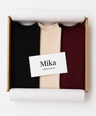 Kit Tshirt Meia Malha com Gola Alta Grazi @usemika Feminino