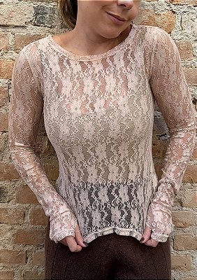 Blusa Renda Manga Comprida Daniele @usemika Feminino