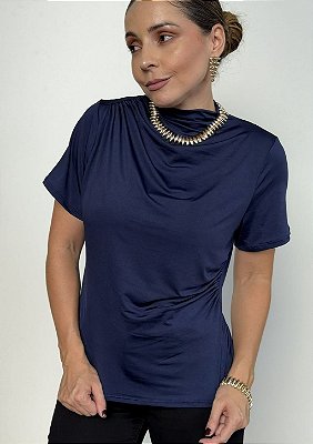 Blusa Suplex Manga Curta com Gola Drapeado Ana @usemika Feminino