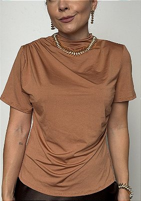 Blusa Suplex Manga Curta com Gola Drapeado Ana @usemika Feminino