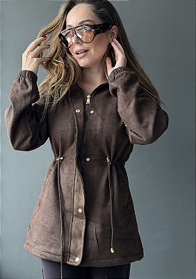 Casaco Parka Suede com Capuz Peluciado Kelly @usemika Feminino