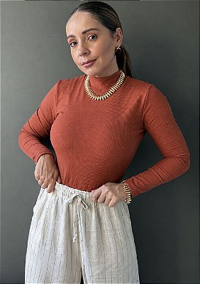 Blusa Canelado Térmica Manga Longa com Gola Alta Lívia @usemika Feminino