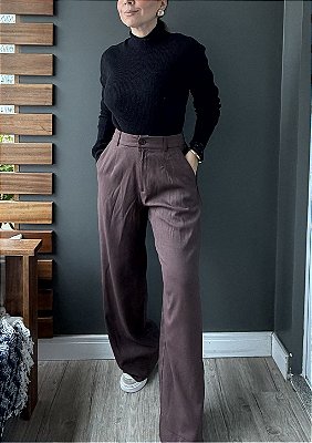 Calça Wide Leg Viscolinho Premium com Elástico Atrás Isis @usemika Feminino
