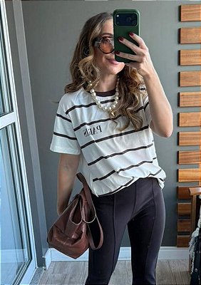 Tshirt Meia Malha Básica Listrada Paris @usemika Feminino