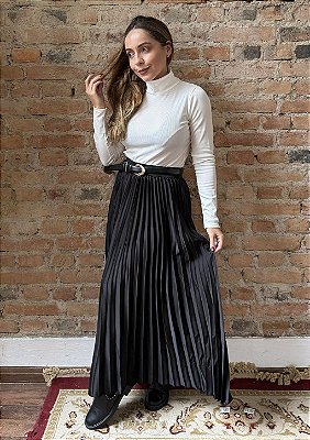 Saia Cetim Midi Plissada Júlia @usemika Feminino