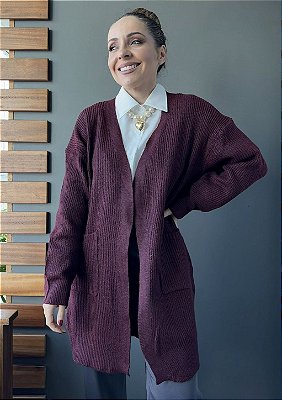Cardigan Tricot Comprido com Bolsos Vitoria @usemika Feminino