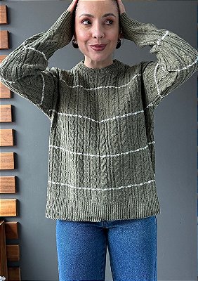 Blusa Tricot Ampla Trançado com Listras Emili @usemika Feminino